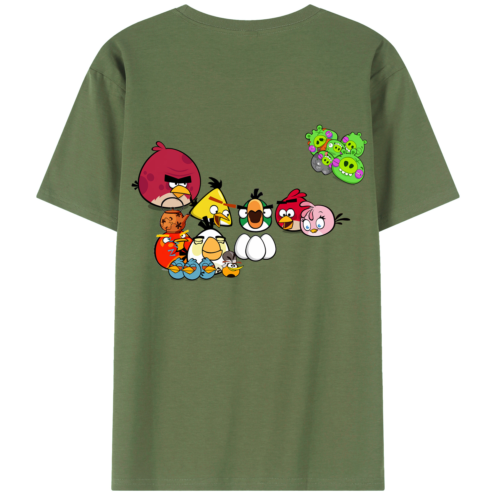 （画像用） Angry Birds アングリーバード 綿100％ メンズ半袖Tシャツ（バックプリント） 通気性